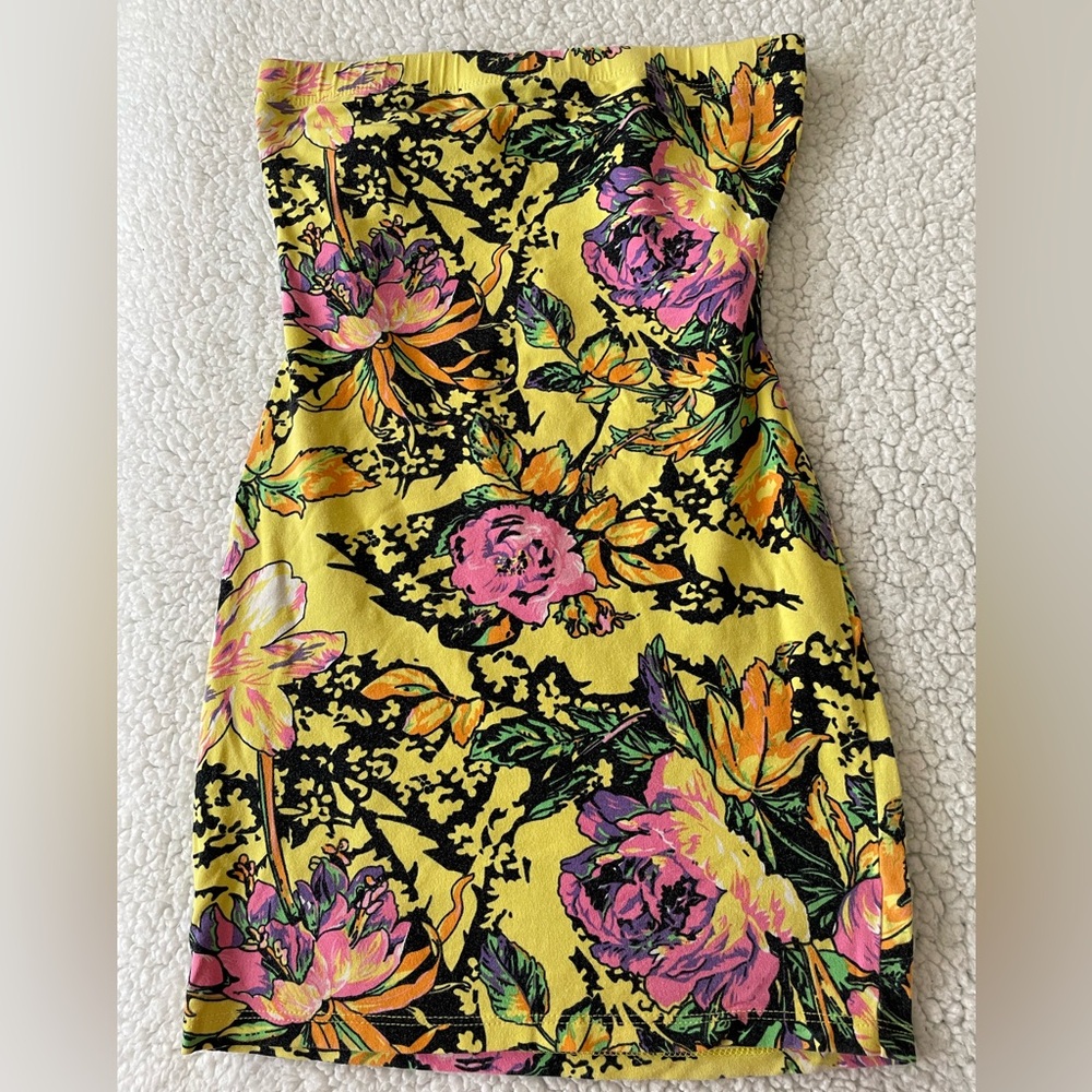 Floral Print Mini Dress - Yellow and Pink